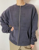 Charcoal Slogan Zip Up Sweater #241202